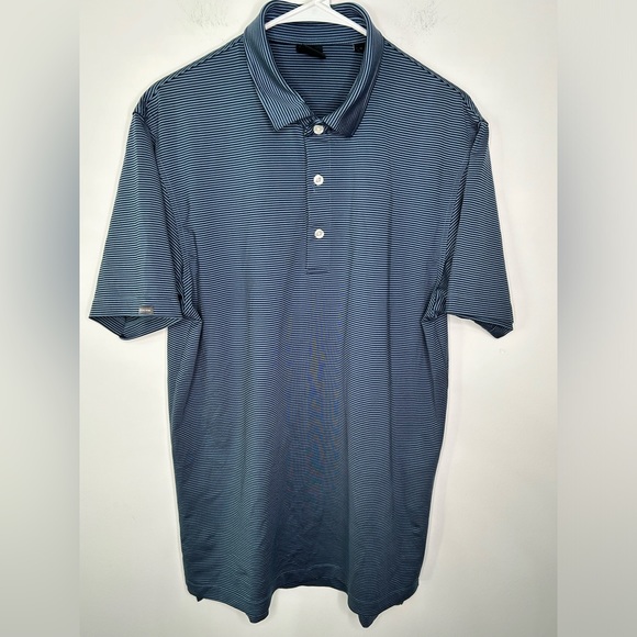 Dunning Golf Polo Shirt Men’s Medium Short Sleeve Blue Striped EUC - Picture 1 of 5